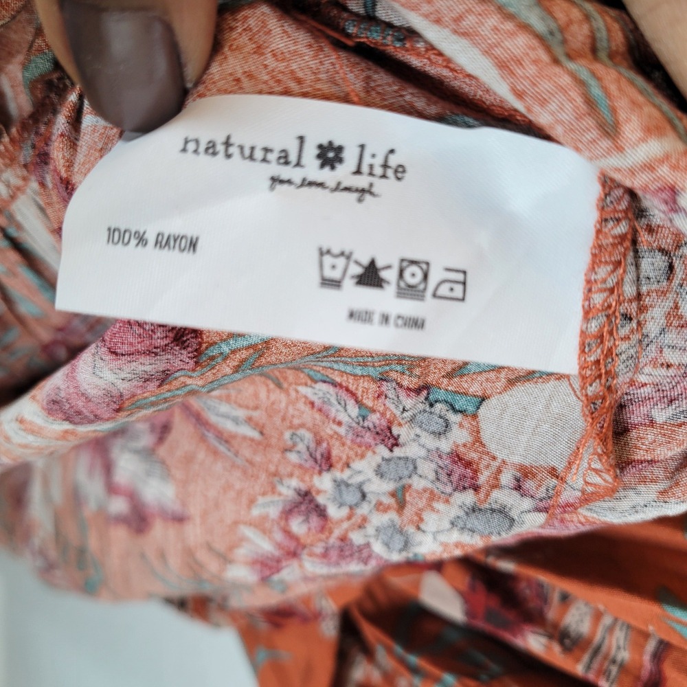 Natural Life Womens Floral Tiered Button Maxi Dress Size Large Orange Boho Fall - Picture 4 of 10